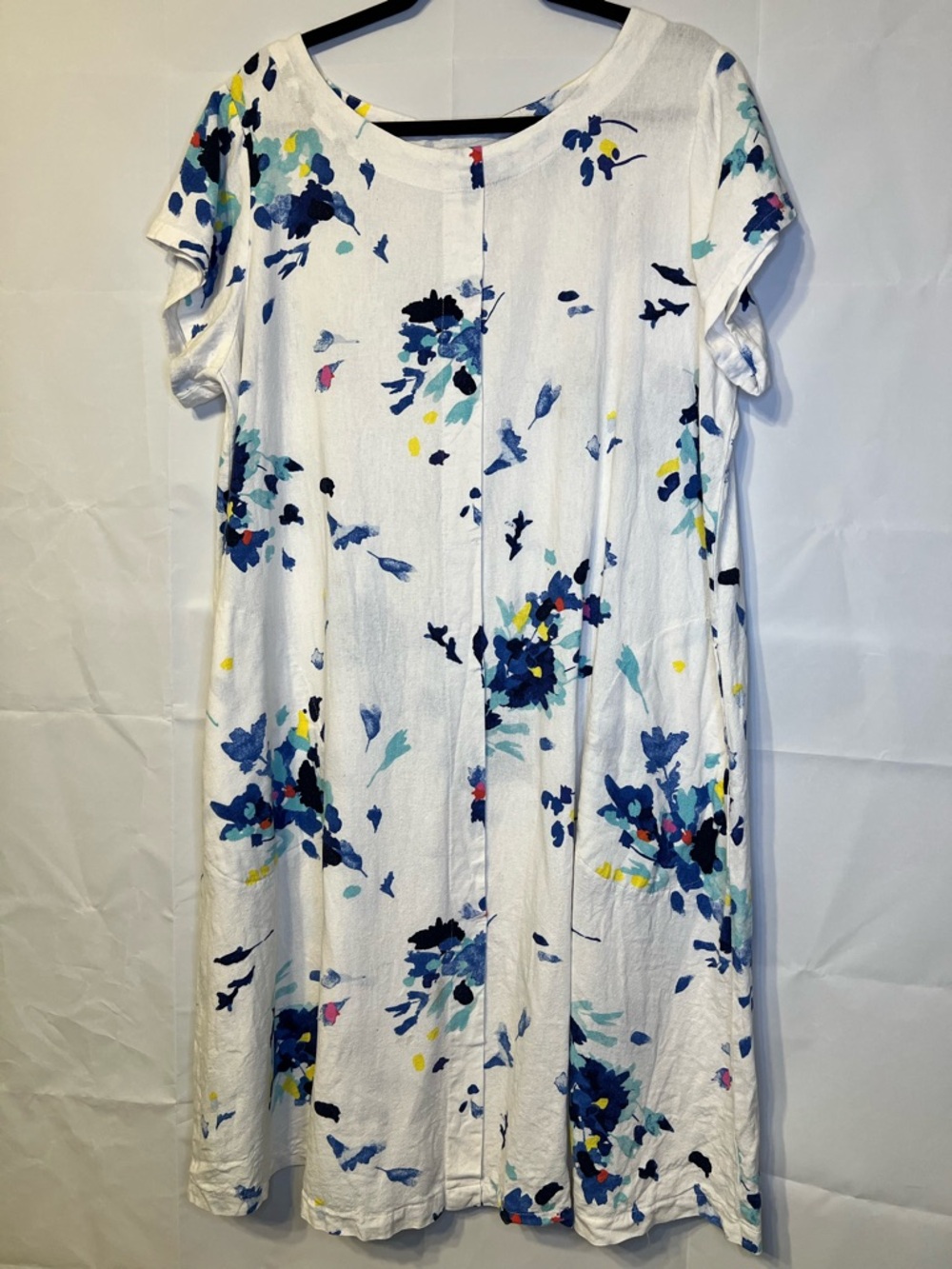 For Cynthia White Watercolor Floral Linen Blend Midi Dress Coastal Boho 1X